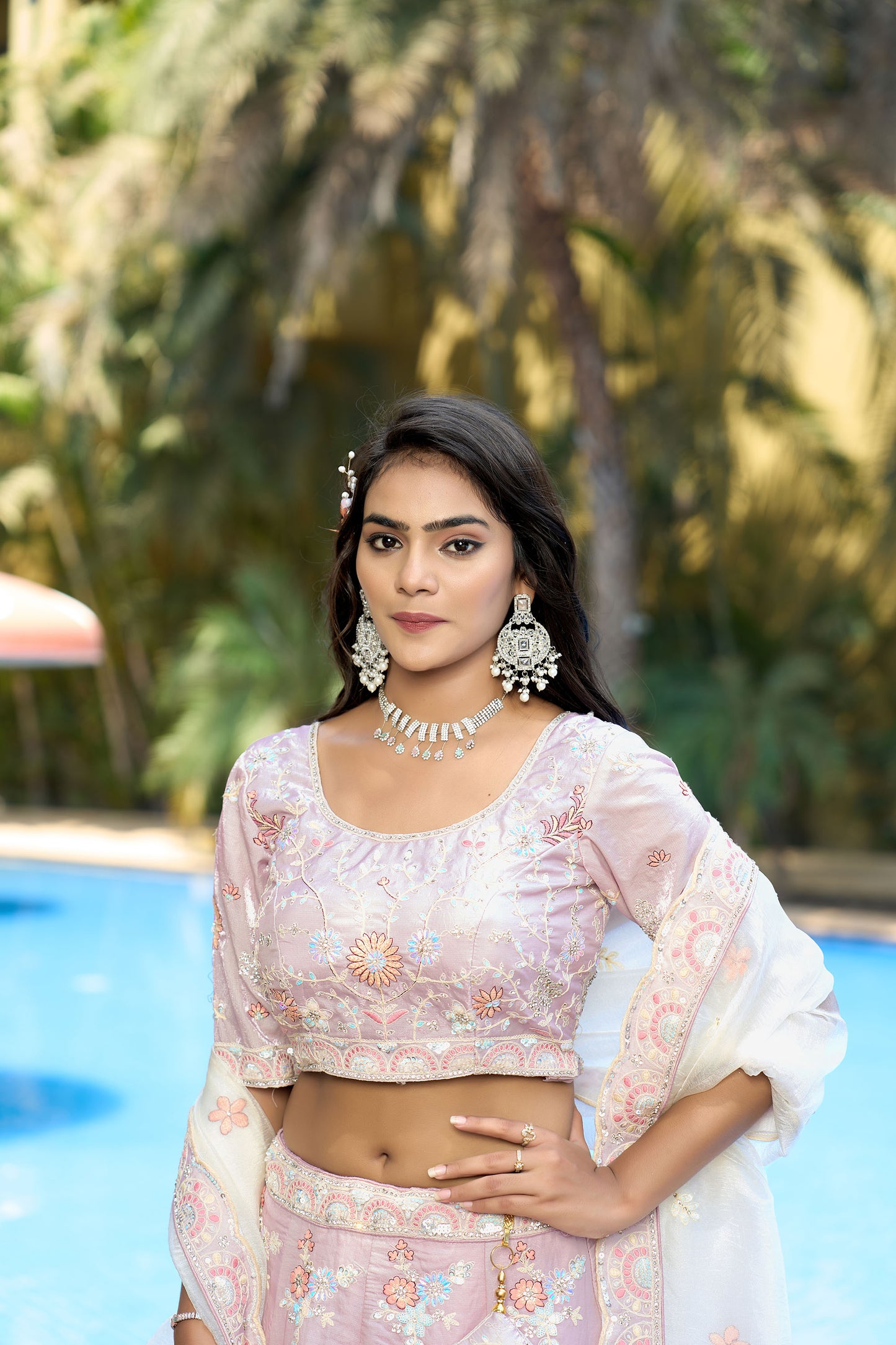 Purple Fendi Silk Zarkan & Sequins Embroidery Sangeet Lehenga