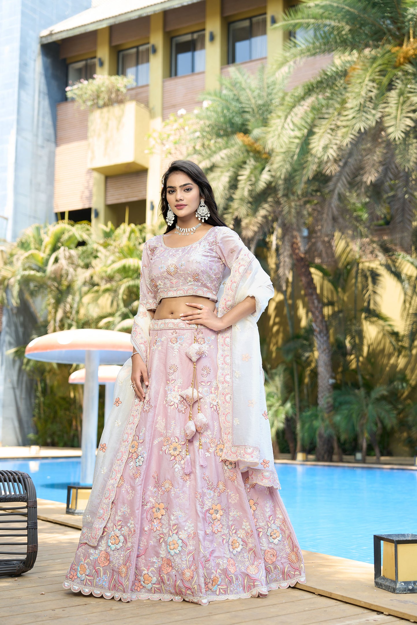 Purple Fendi Silk Zarkan & Sequins Embroidery Sangeet Lehenga