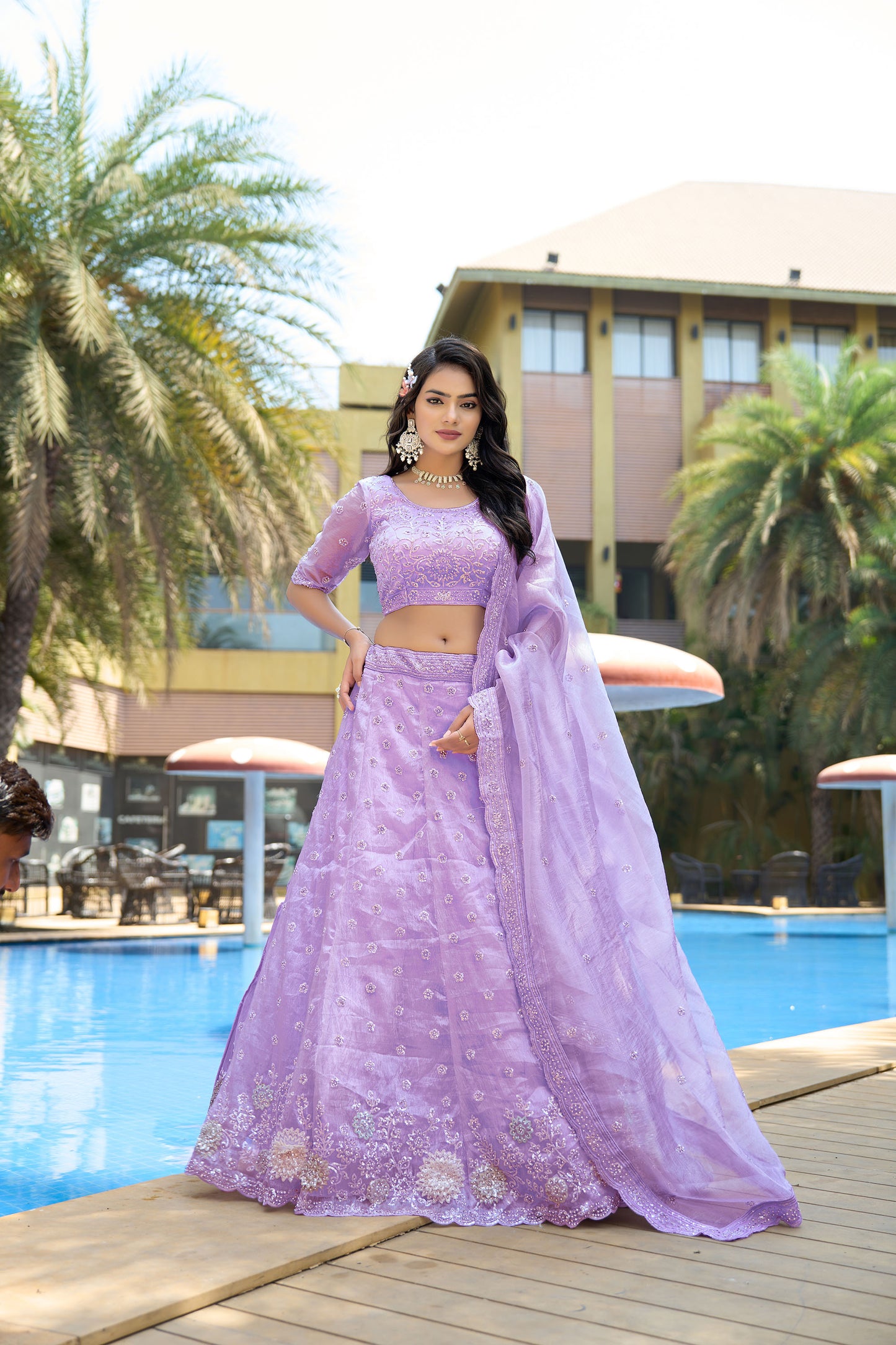 Lavender Organza Zarkan & Sequins Embroidery Bridesmaid Lehenga