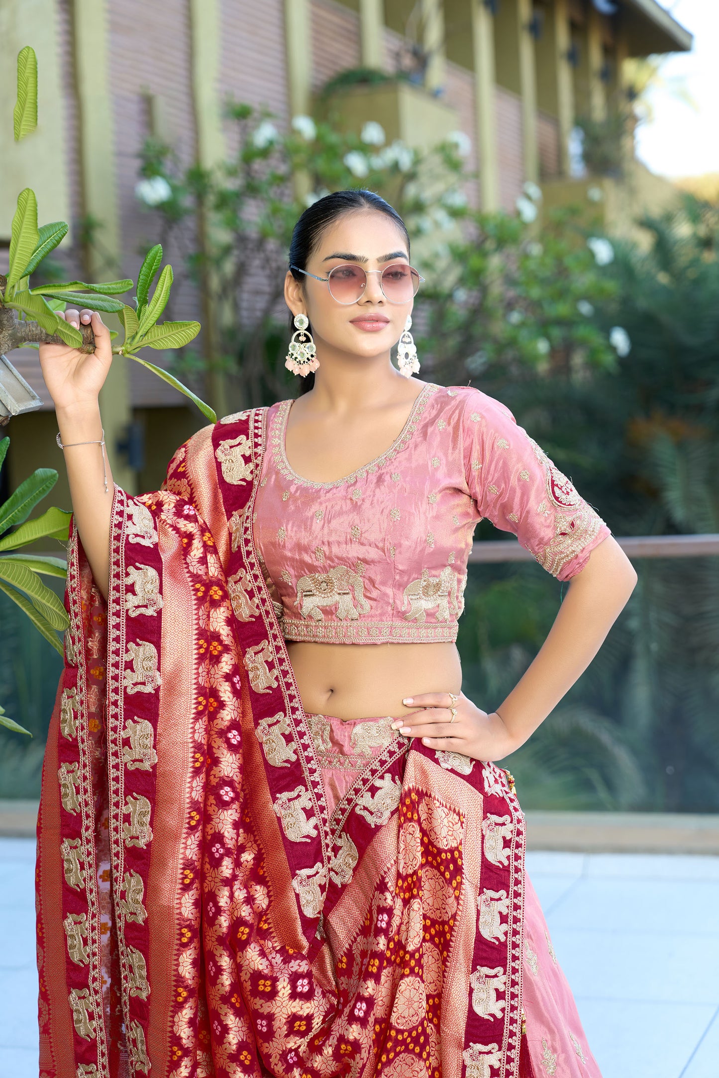 Pink Viscose Gota Work & Coding Wedding Guest Lehenga