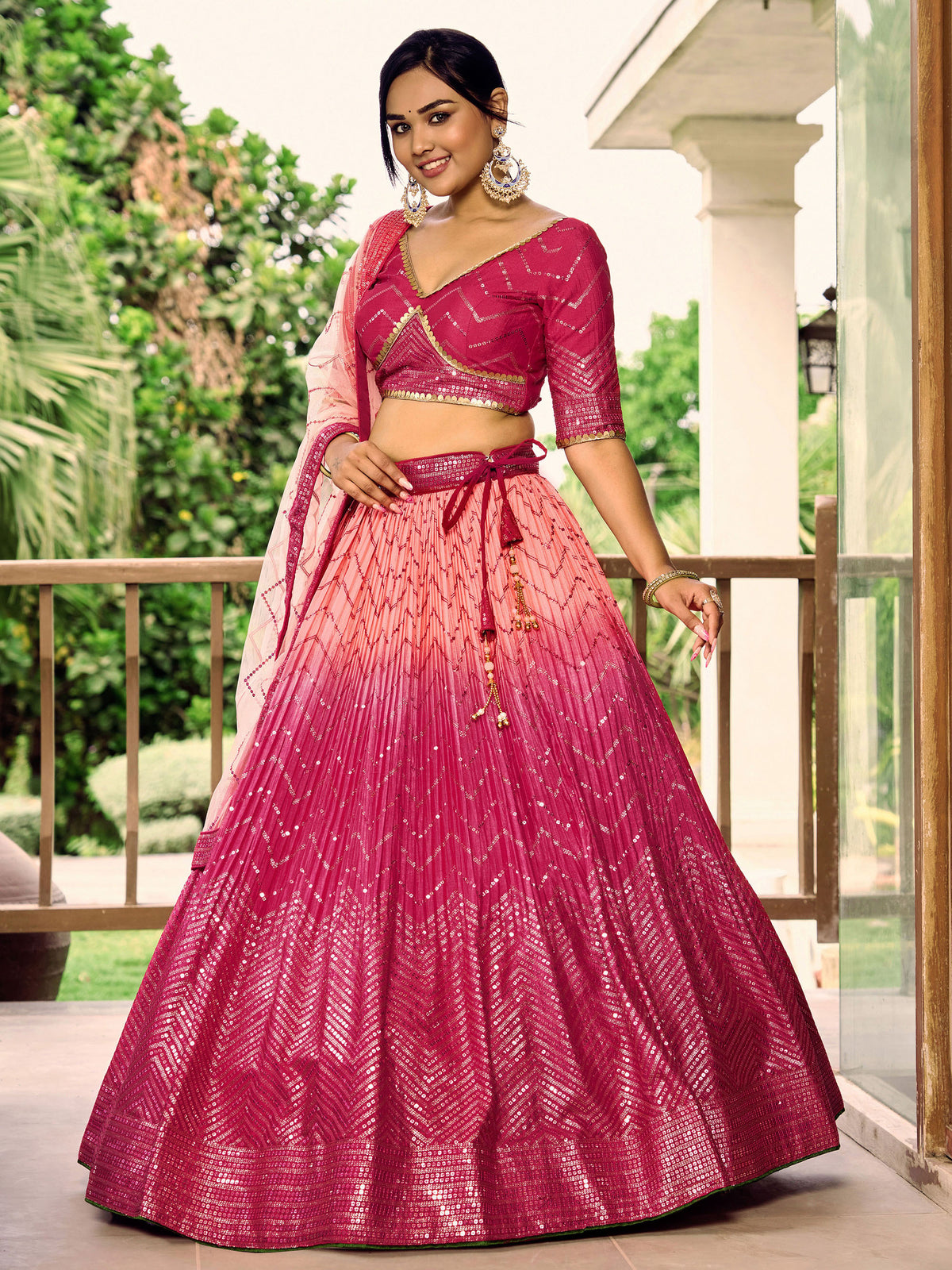 Pink Chinnon Sequins & Thread Embroidered Bridesmaid Lehenga