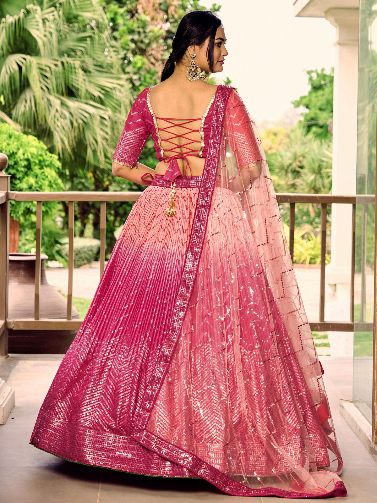 Pink Chinnon Sequins & Thread Embroidered Bridesmaid Lehenga