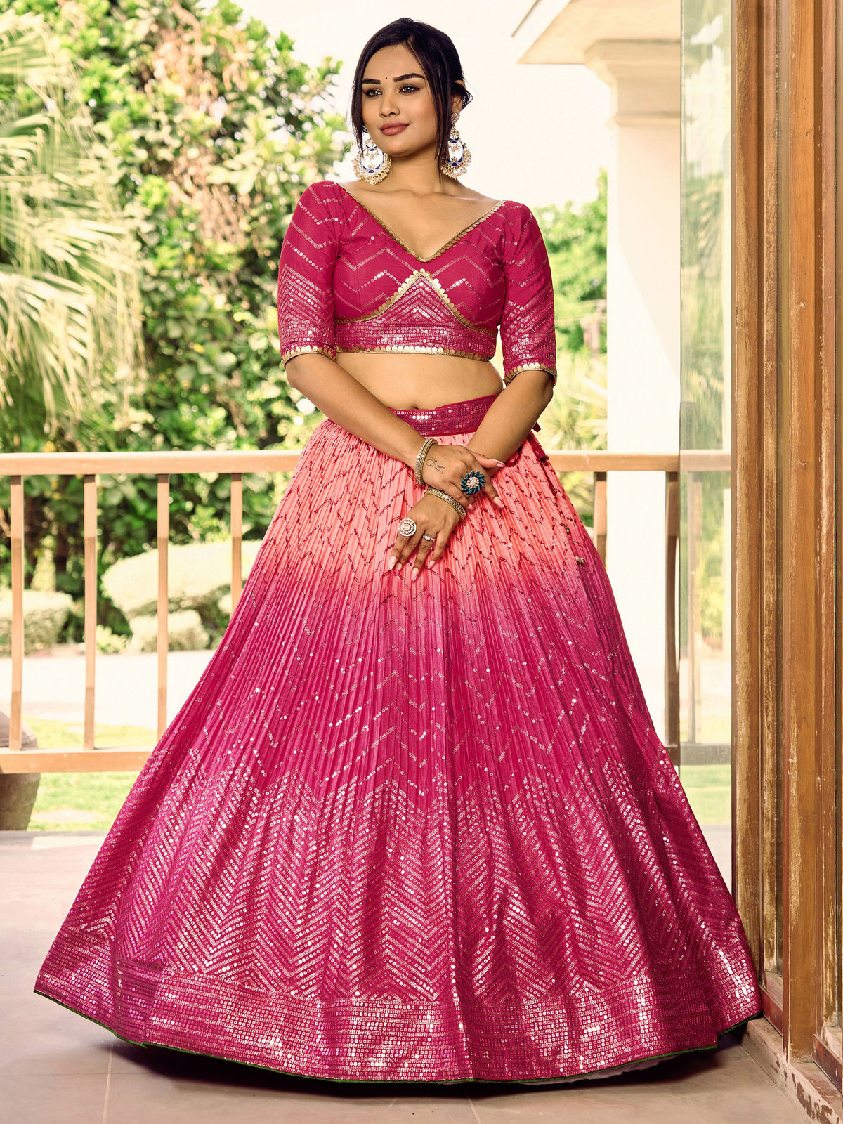 Pink Chinnon Sequins & Thread Embroidered Bridesmaid Lehenga