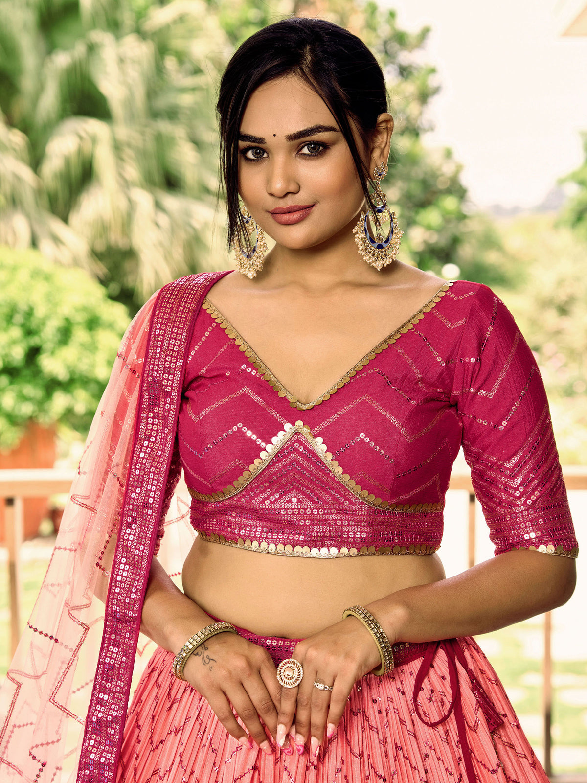 Pink Chinnon Sequins & Thread Embroidered Bridesmaid Lehenga