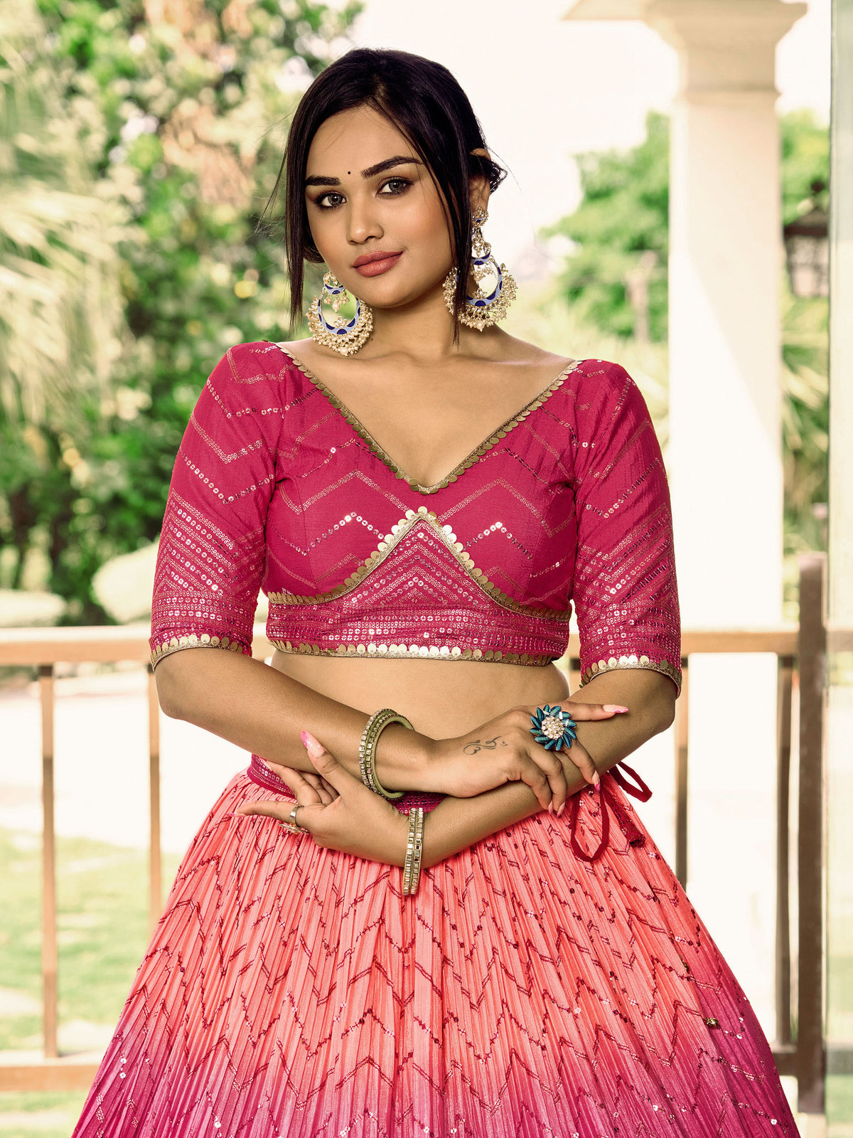 Pink Chinnon Sequins & Thread Embroidered Bridesmaid Lehenga