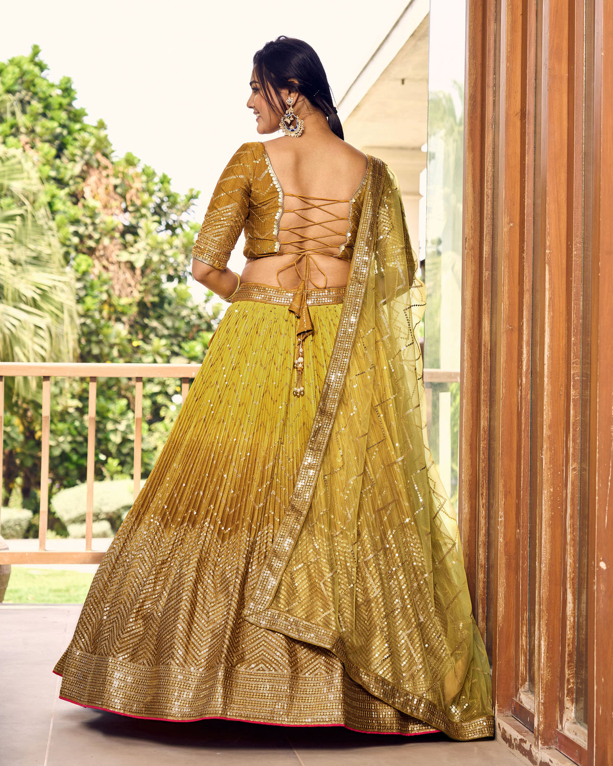 Yellow Chinnon Sequins & Thread Embroidered Bridesmaid Lehenga for haldi