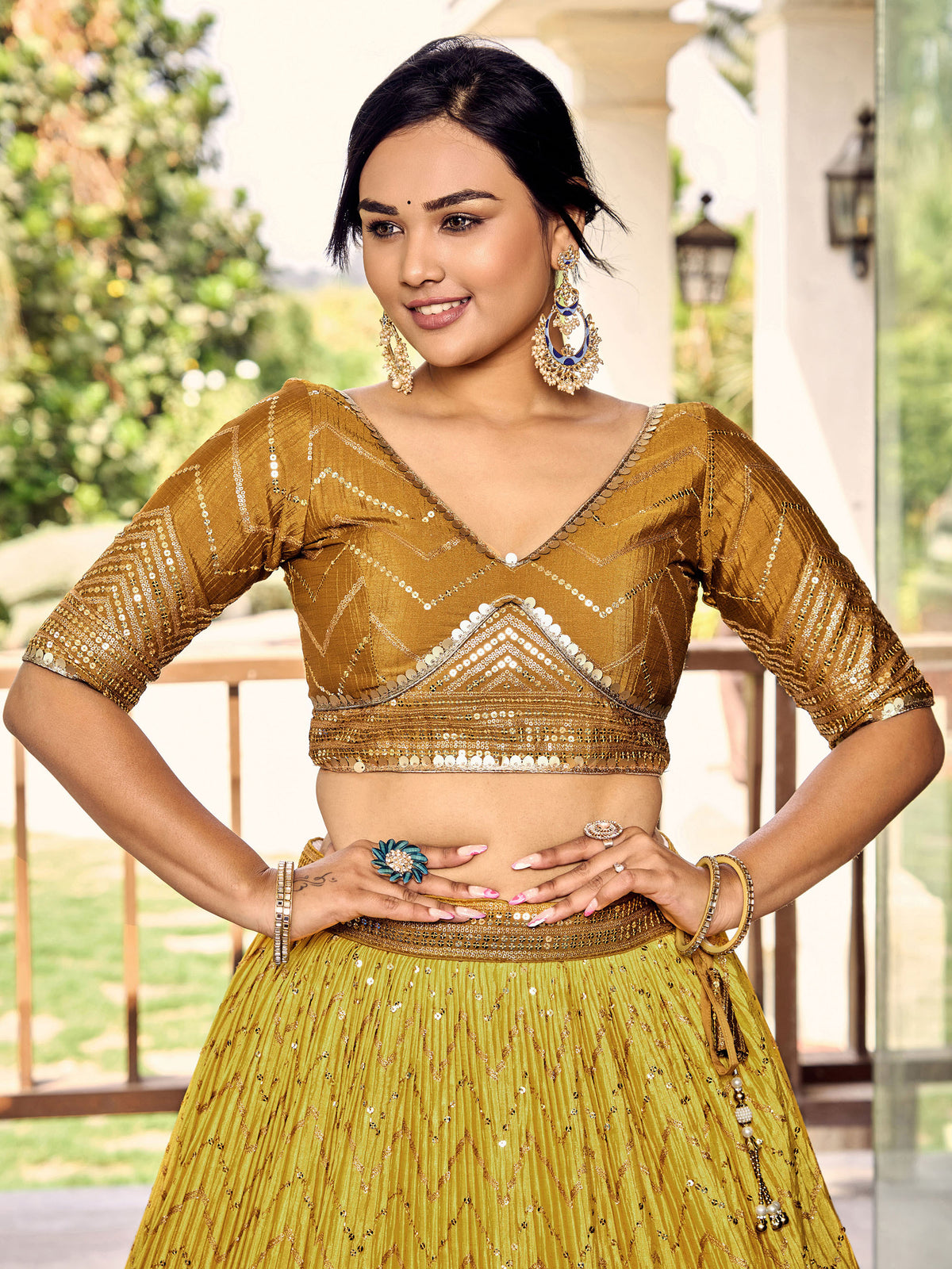 Yellow Chinnon Sequins & Thread Embroidered Bridesmaid Lehenga for haldi