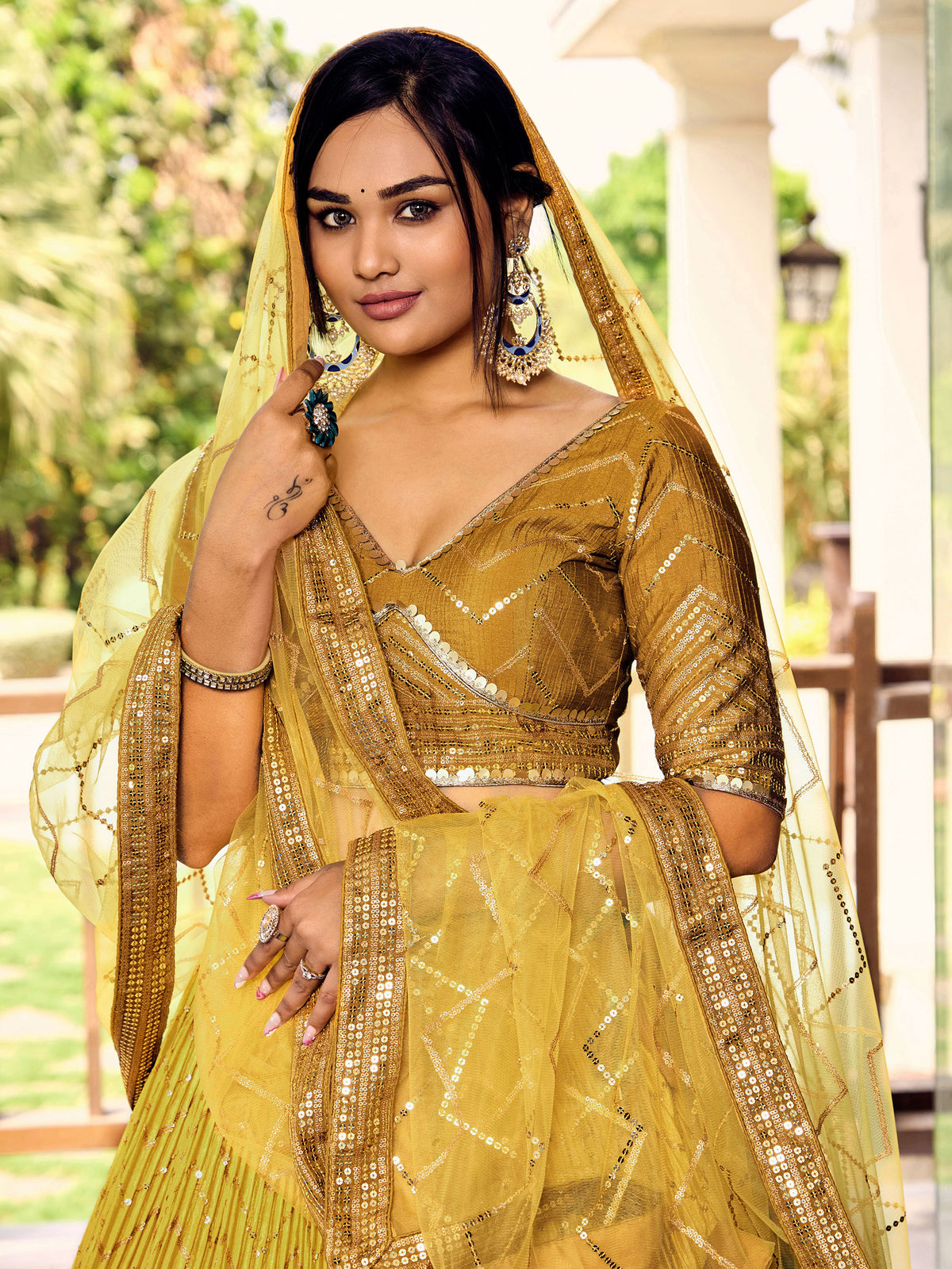 Yellow Chinnon Sequins & Thread Embroidered Bridesmaid Lehenga for haldi