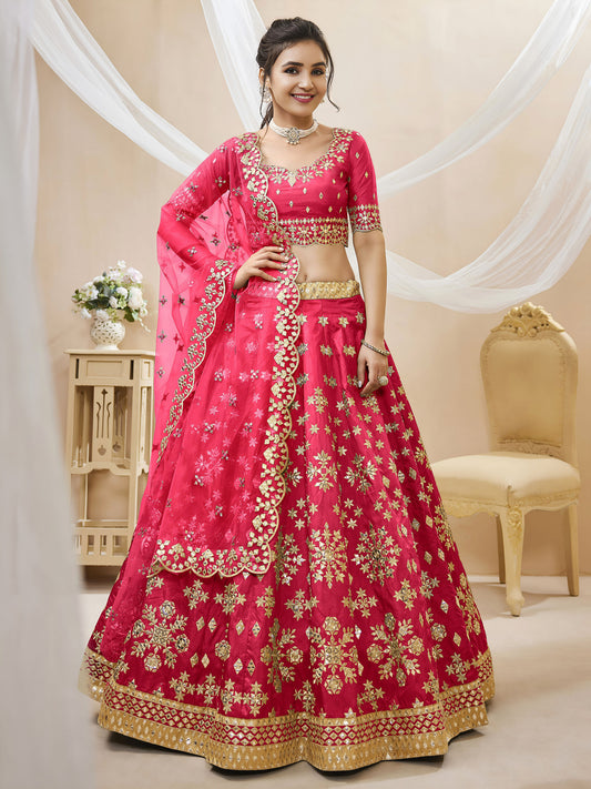 Pink Art Silk Sequins & Foil, Zari Embroidered Bridesmaid Lehenga for Sangeet