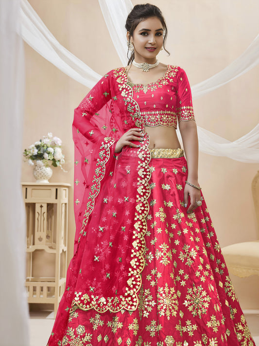 Pink Art Silk Sequins & Foil, Zari Embroidered Bridesmaid Lehenga for Sangeet
