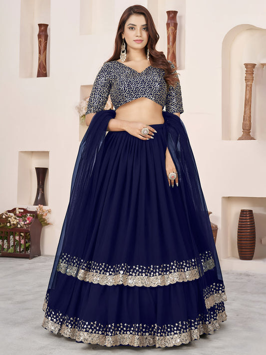 Blue Faux Georgette Party Wear Wedding Guest Lehenga