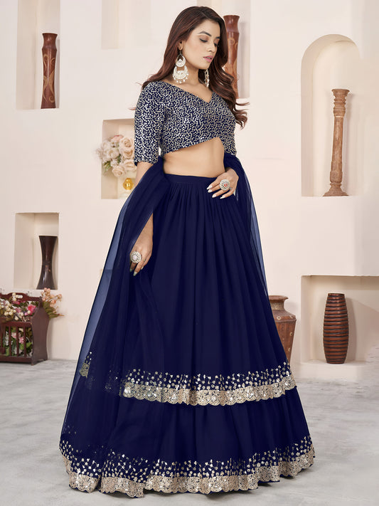 Blue Faux Georgette Party Wear Wedding Guest Lehenga
