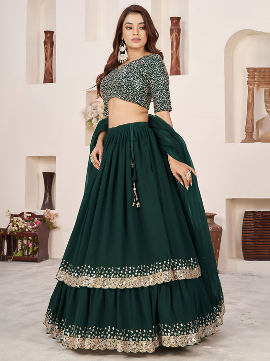 Green Faux Georgette Wedding Guest Lehenga for Mehendi