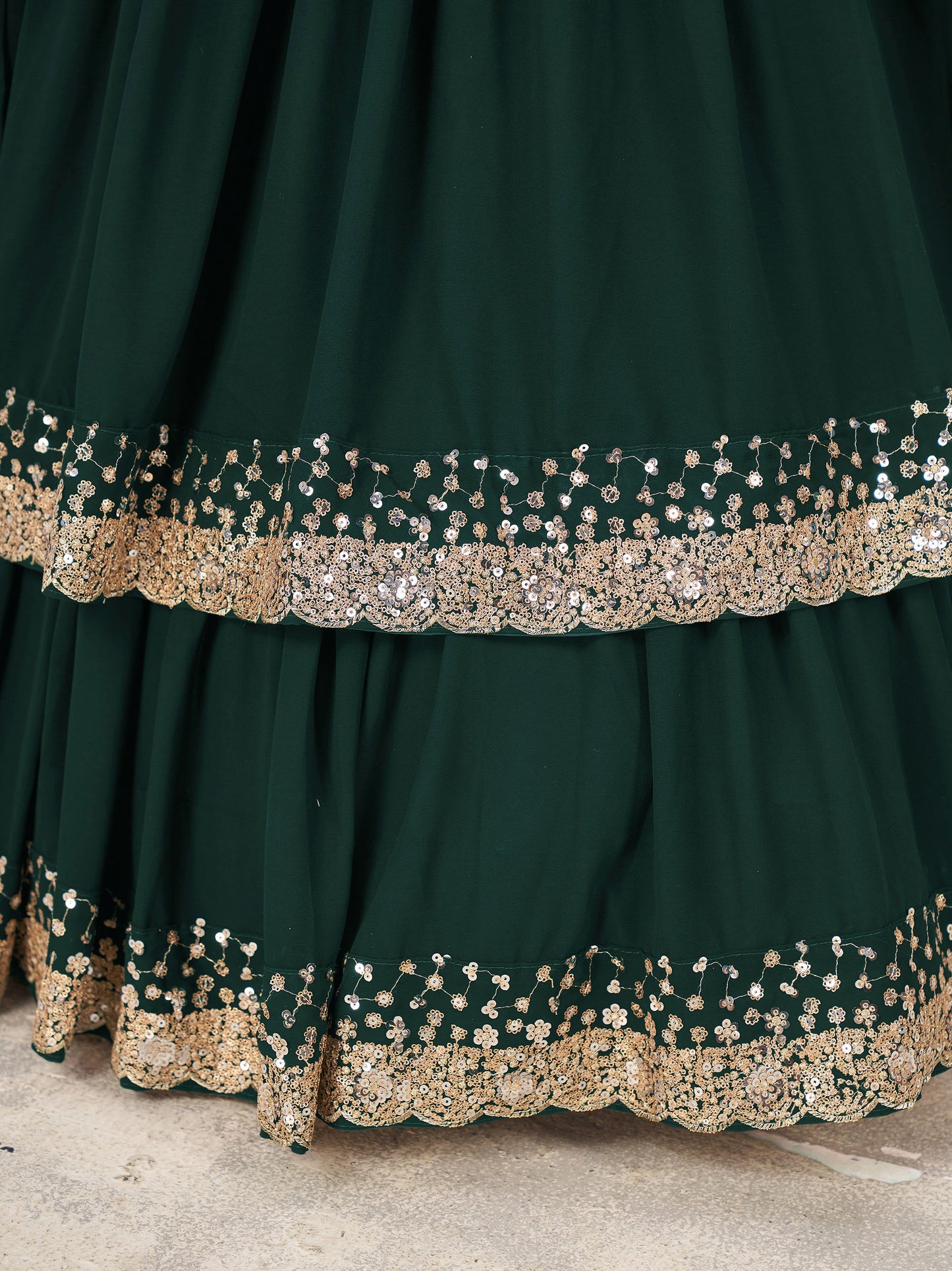 Green Faux Georgette Wedding Guest Lehenga for Mehendi