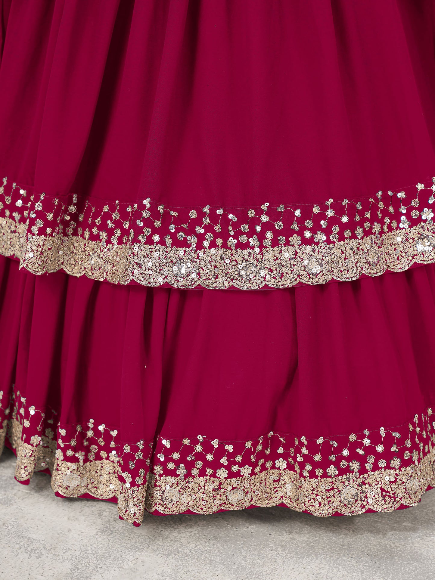 Pink Faux Georgette Sequins Work Wedding Guest Lehenga