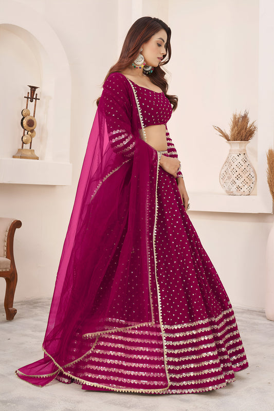 Pink Green Sequins, Zari Work Georgette Festive Lehenga Choli