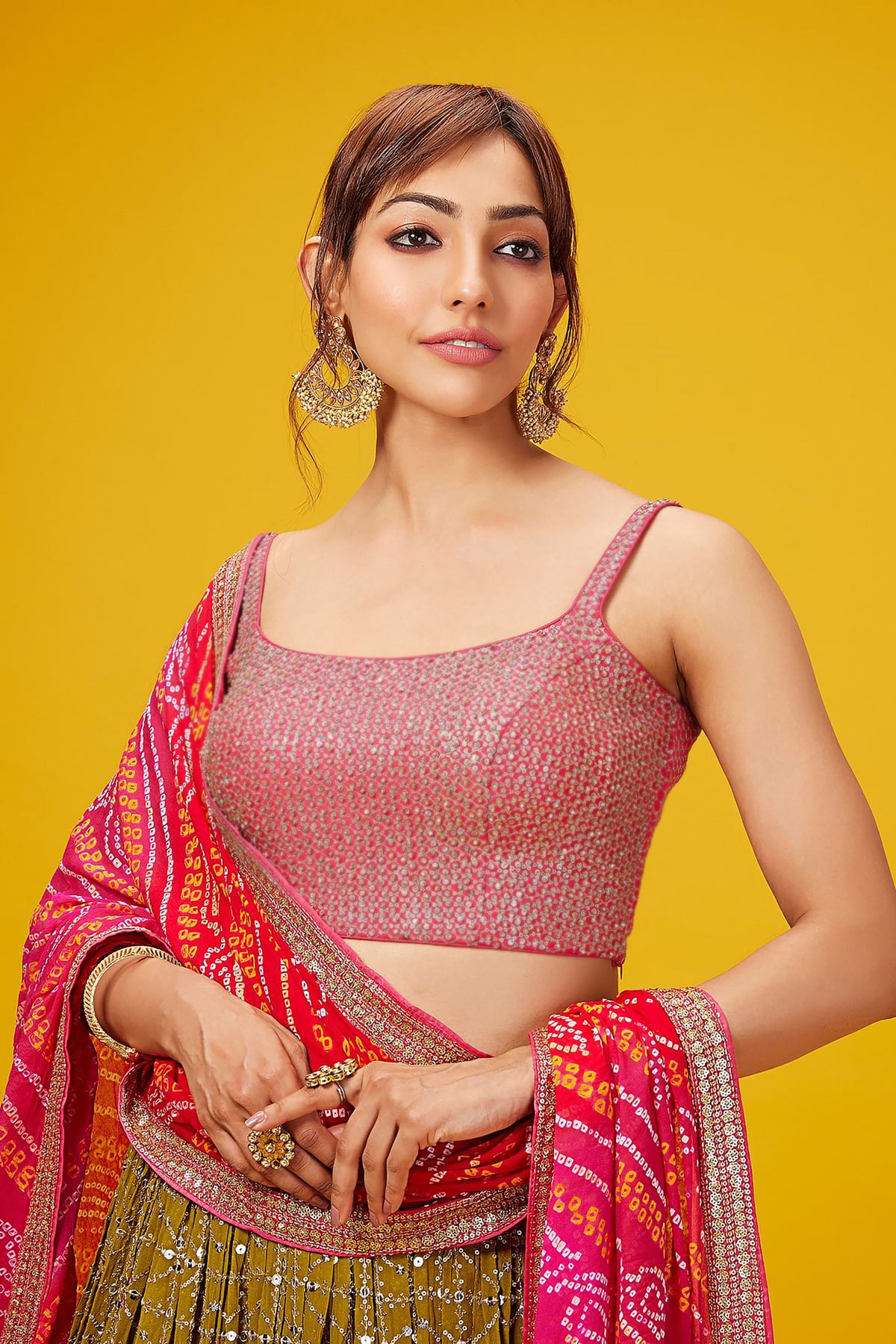 Olive Green Georgette Zari & Sequins Work Mehendi Lehenga Choli