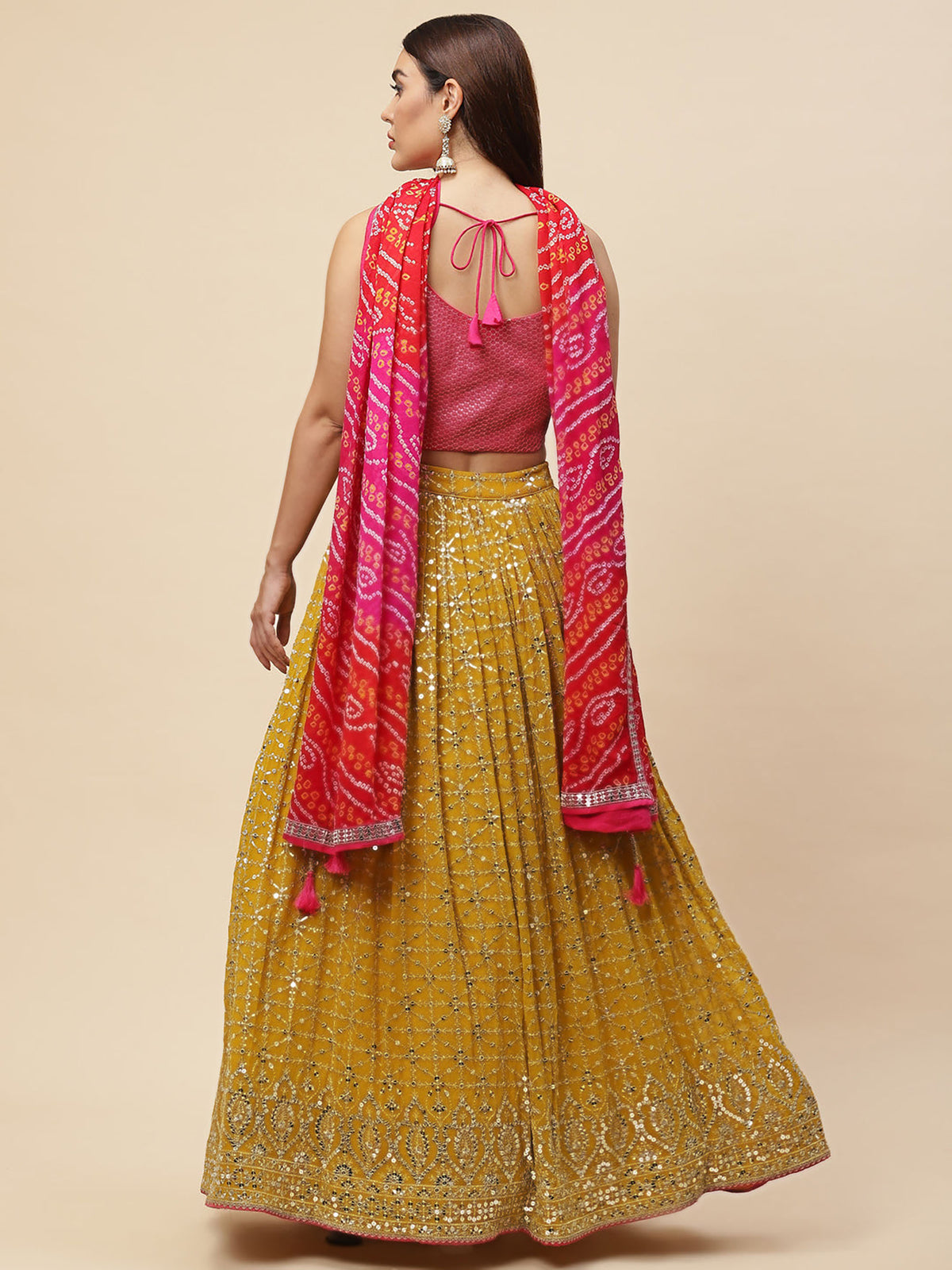 Yellow & Pink Georgette Zari & Sequins Work Haldi Lehenga Choli