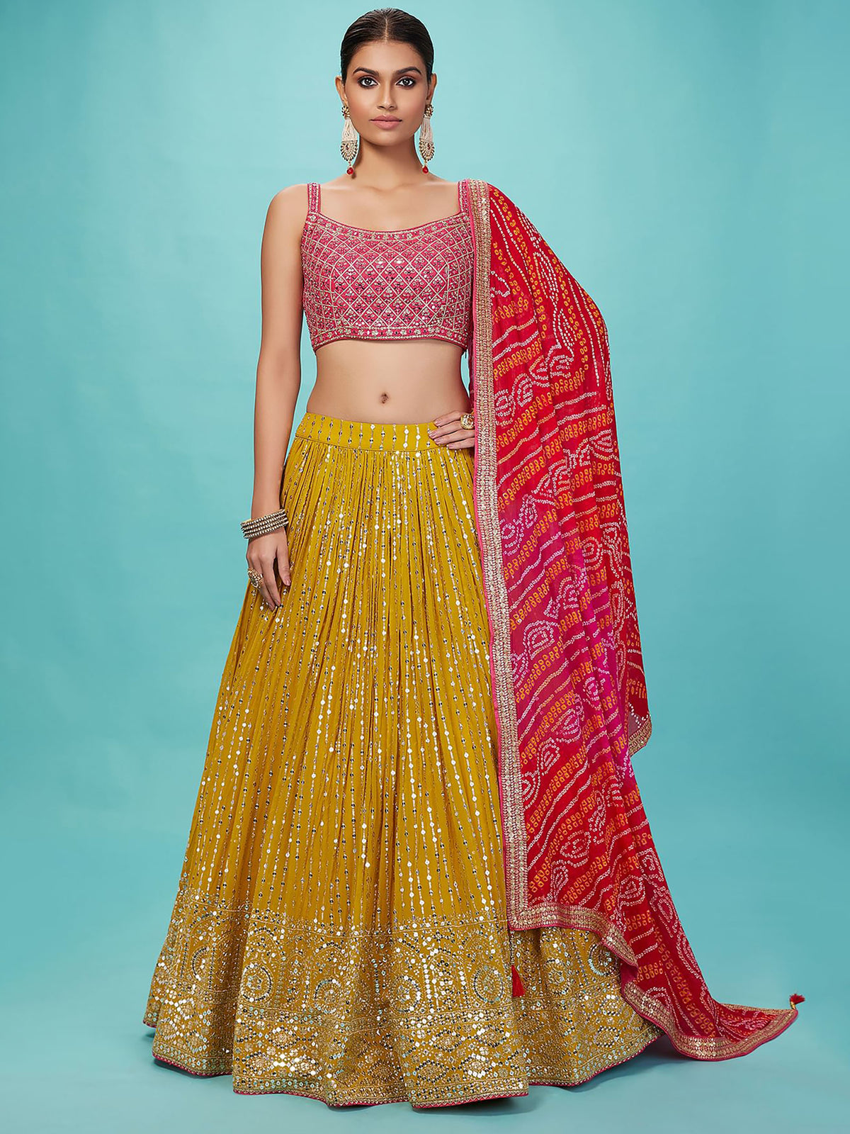 Yellow Georgette Zari & Sequins Work Lehenga Choli for Haldi