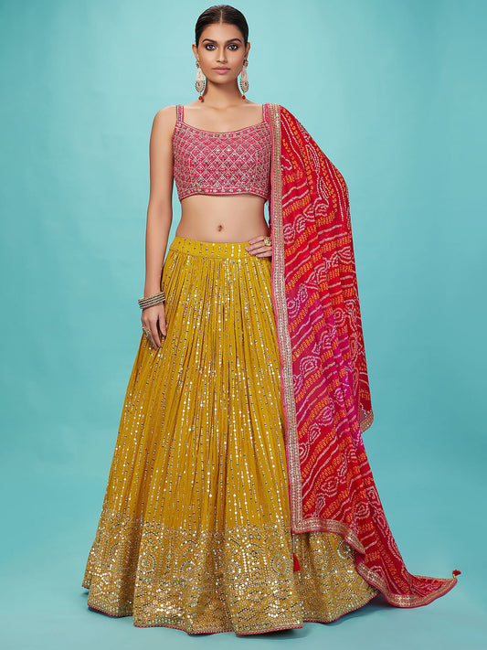 Yellow Georgette Zari & Sequins Work Lehenga Choli for Haldi