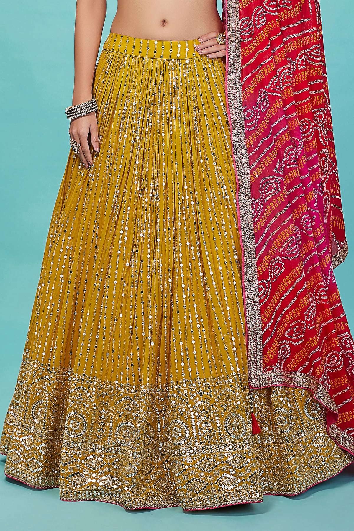 Yellow Georgette Zari & Sequins Work Lehenga Choli for Haldi