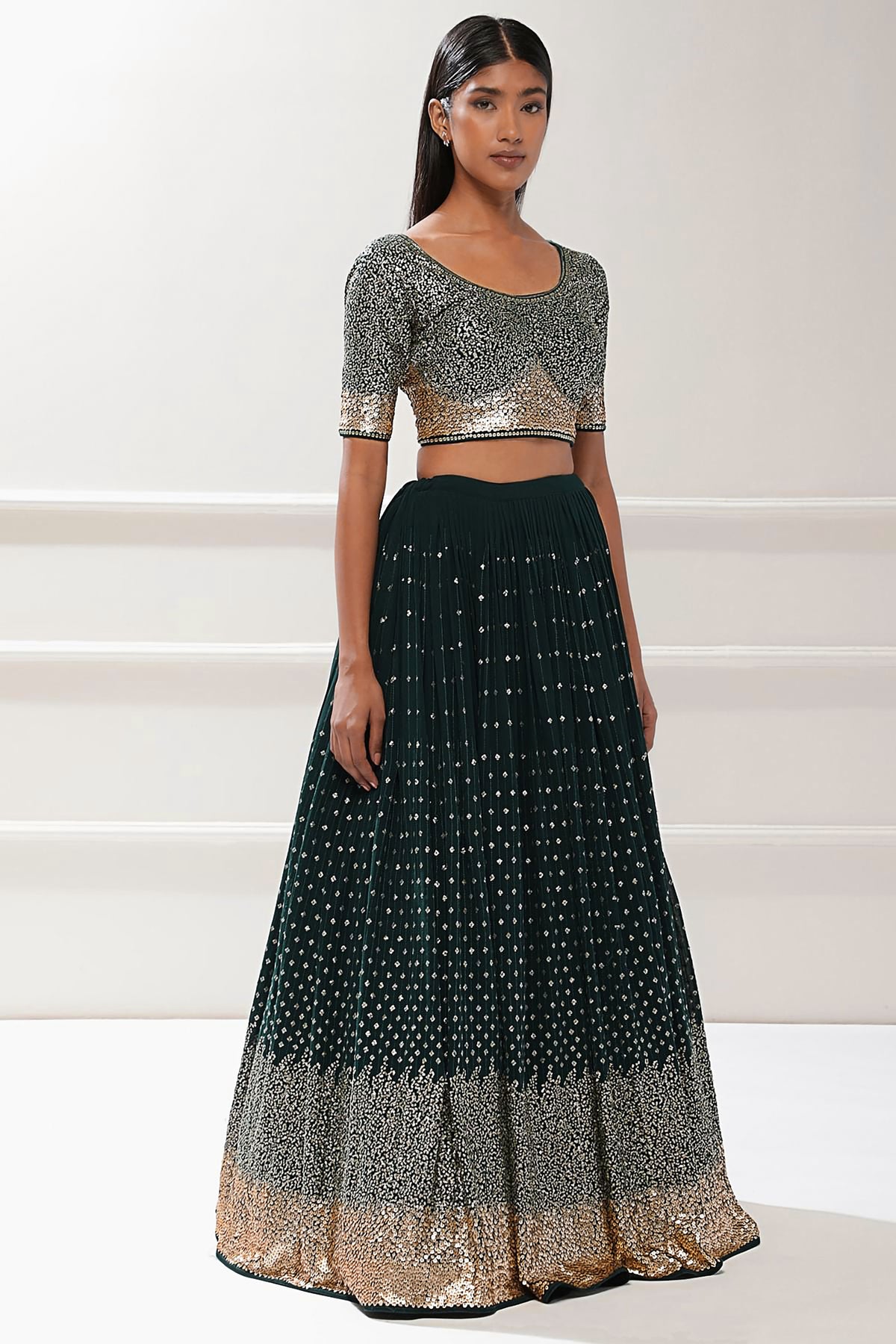 Green Georgette Zari & Sequins Work Bridesmaid Lehenga Choli for Mehendi