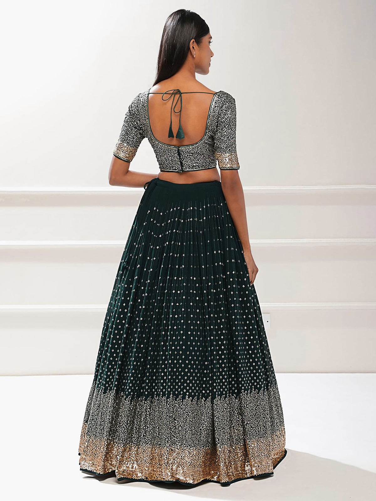 Green Georgette Zari & Sequins Work Bridesmaid Lehenga Choli for Mehendi
