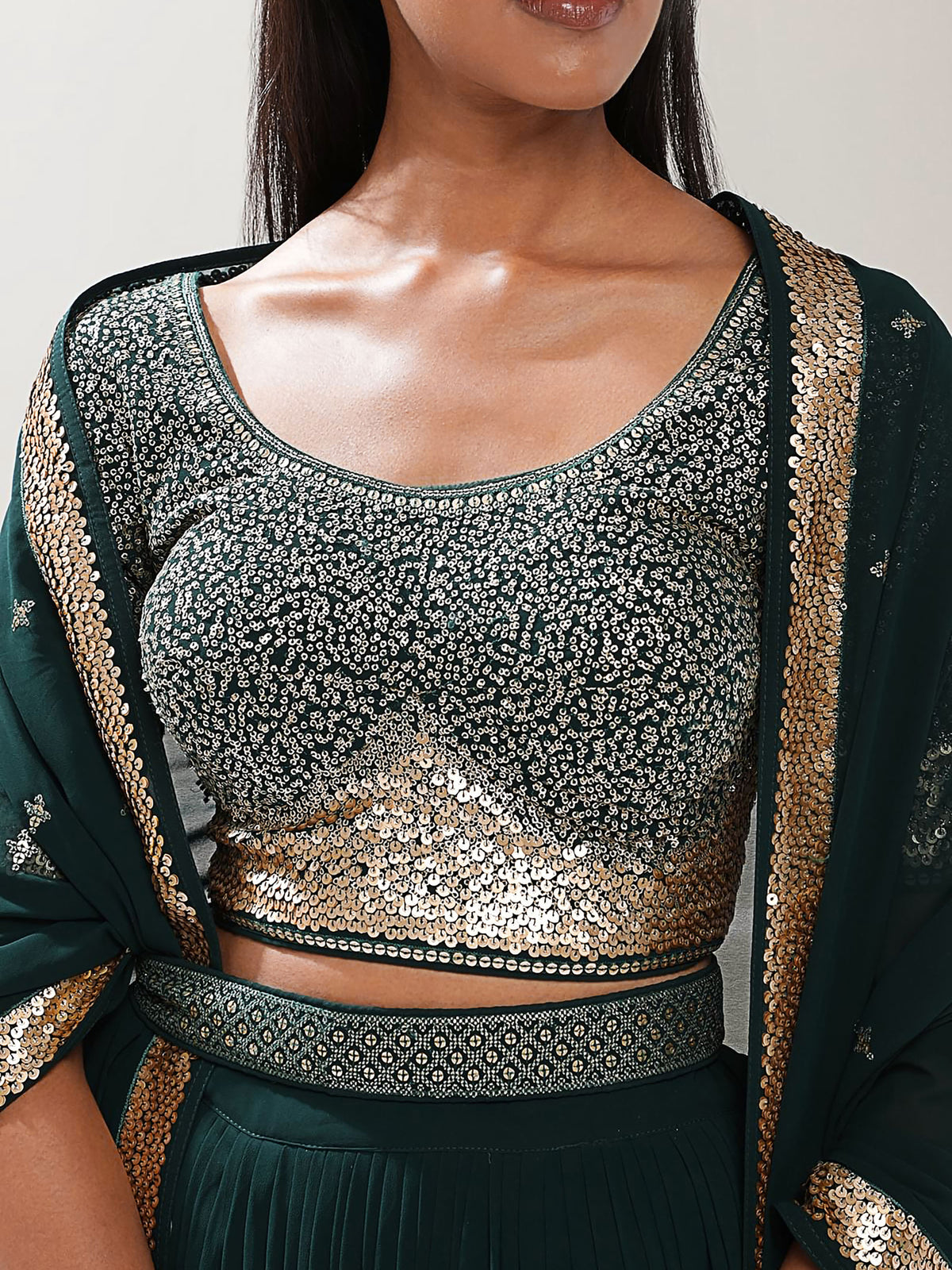 Green Georgette Zari & Sequins Work Bridesmaid Lehenga Choli for Mehendi