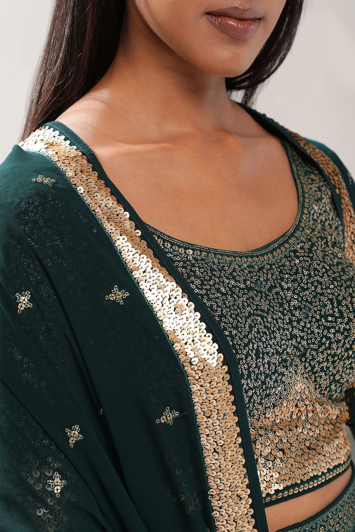 Green Georgette Zari & Sequins Work Bridesmaid Lehenga Choli for Mehendi