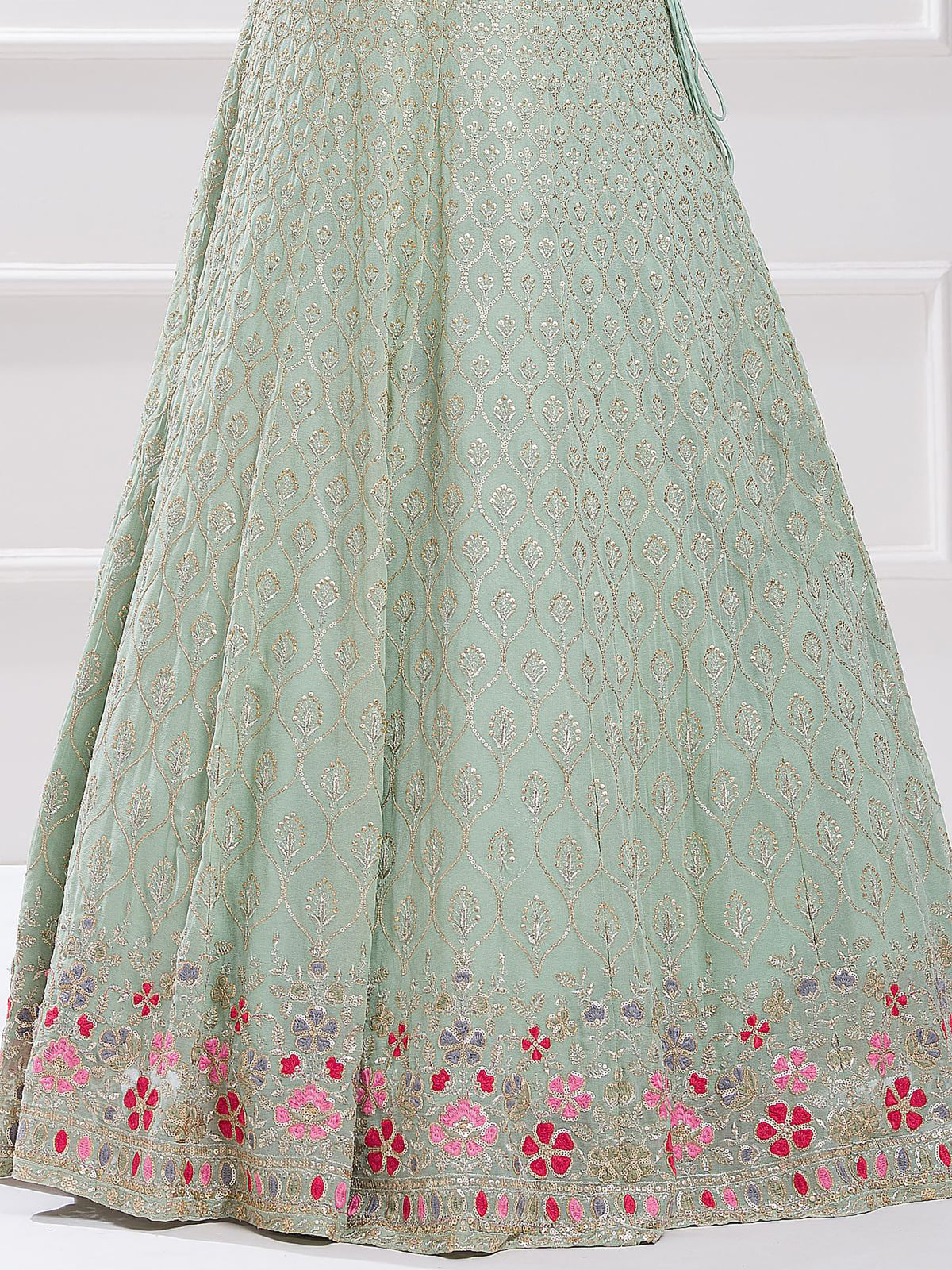 Pista Green Georgette Zari & Sequins Work Sangeet Lehenga Choli