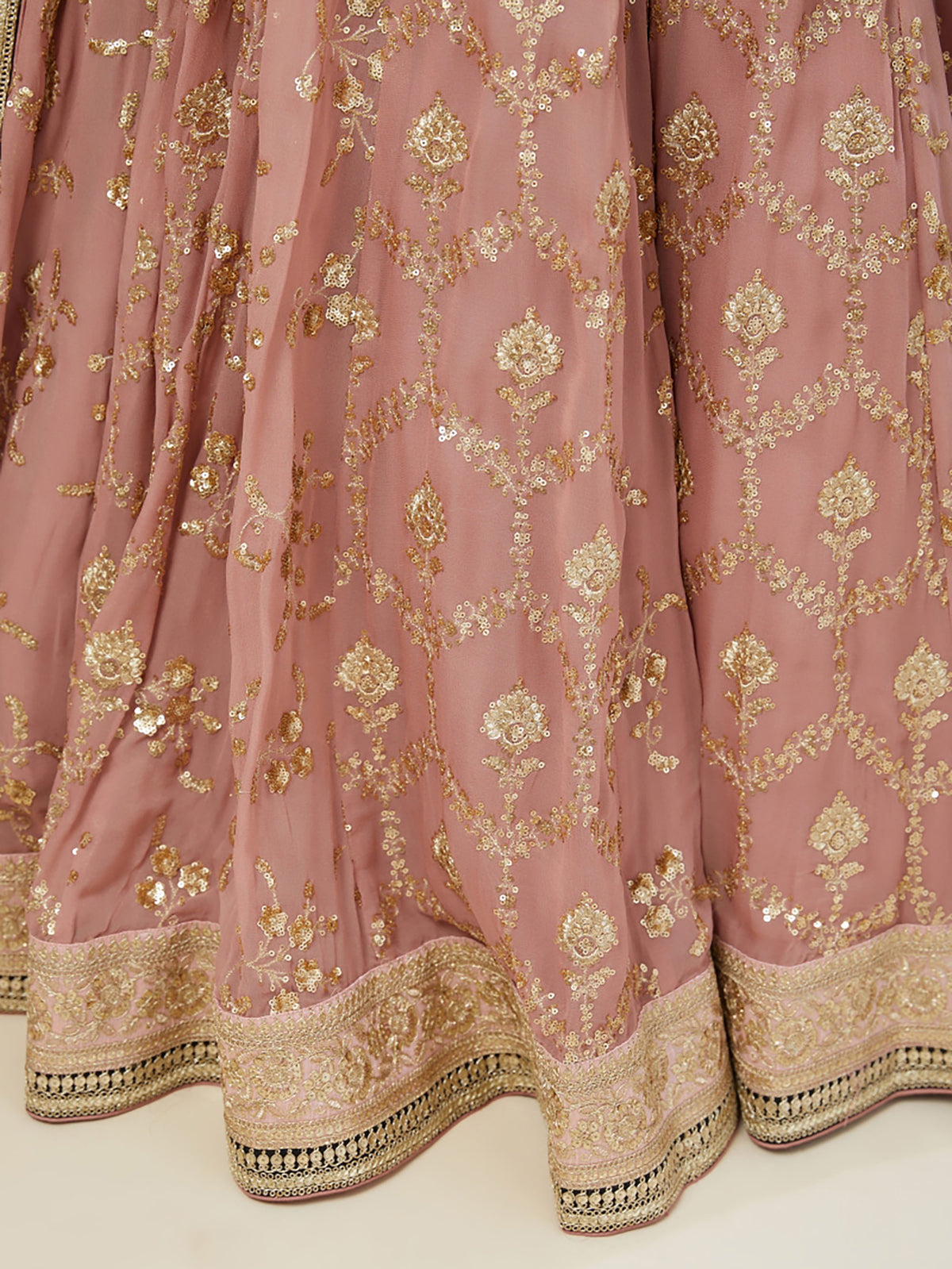 Pink & Brown Georgette Zari & Sequins Work Mehendi Lehenga Choli