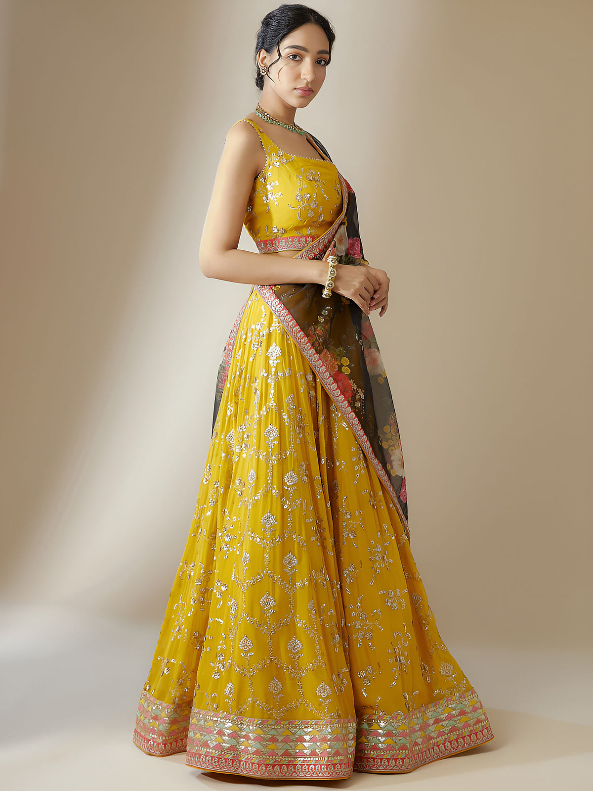 Yellow Georgette Zari & Sequins Work Lehenga Choli for Haldi