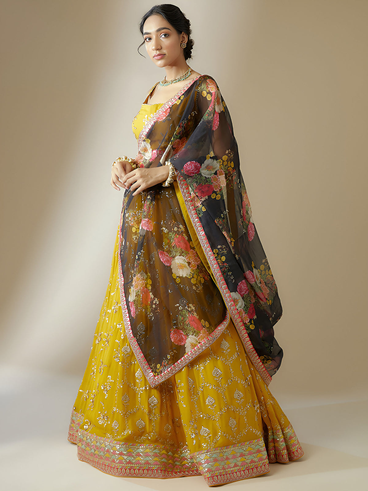 Yellow Georgette Zari & Sequins Work Lehenga Choli for Haldi