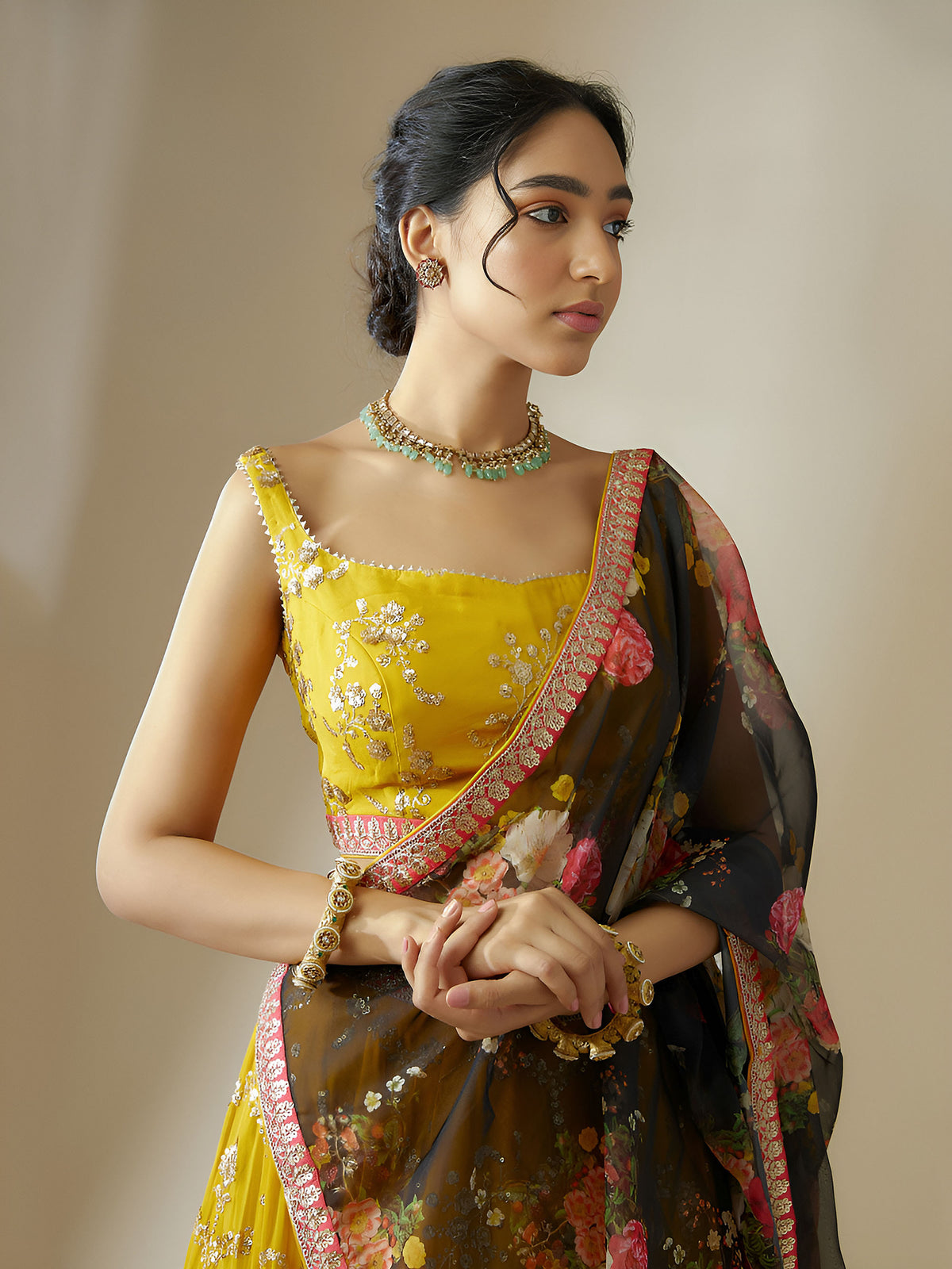 Yellow Georgette Zari & Sequins Work Lehenga Choli for Haldi