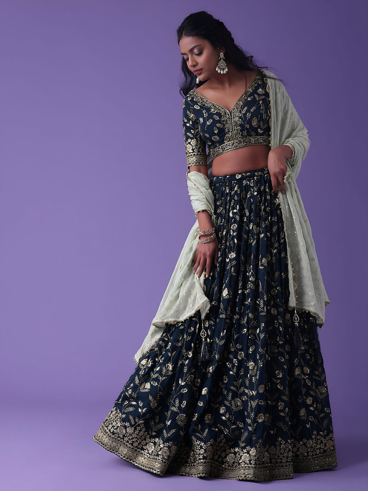 Blue Georgette Zari & Sequins Work Bridesmaid Lehenga Choli