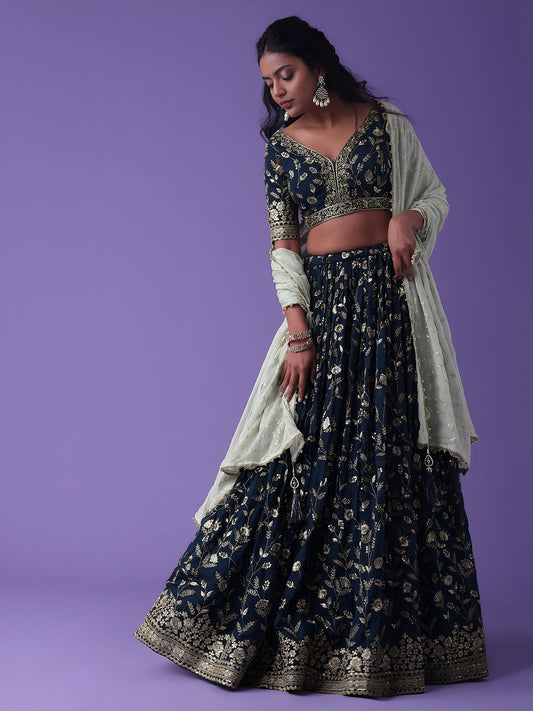 Blue Georgette Zari & Sequins Work Bridesmaid Lehenga Choli