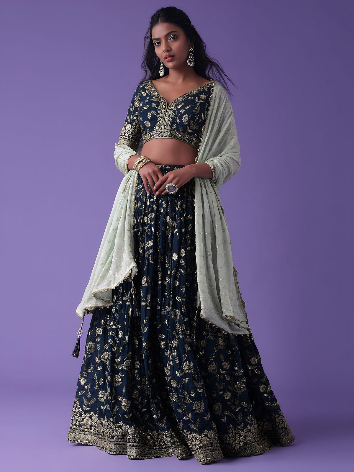 Blue Georgette Zari & Sequins Work Bridesmaid Lehenga Choli