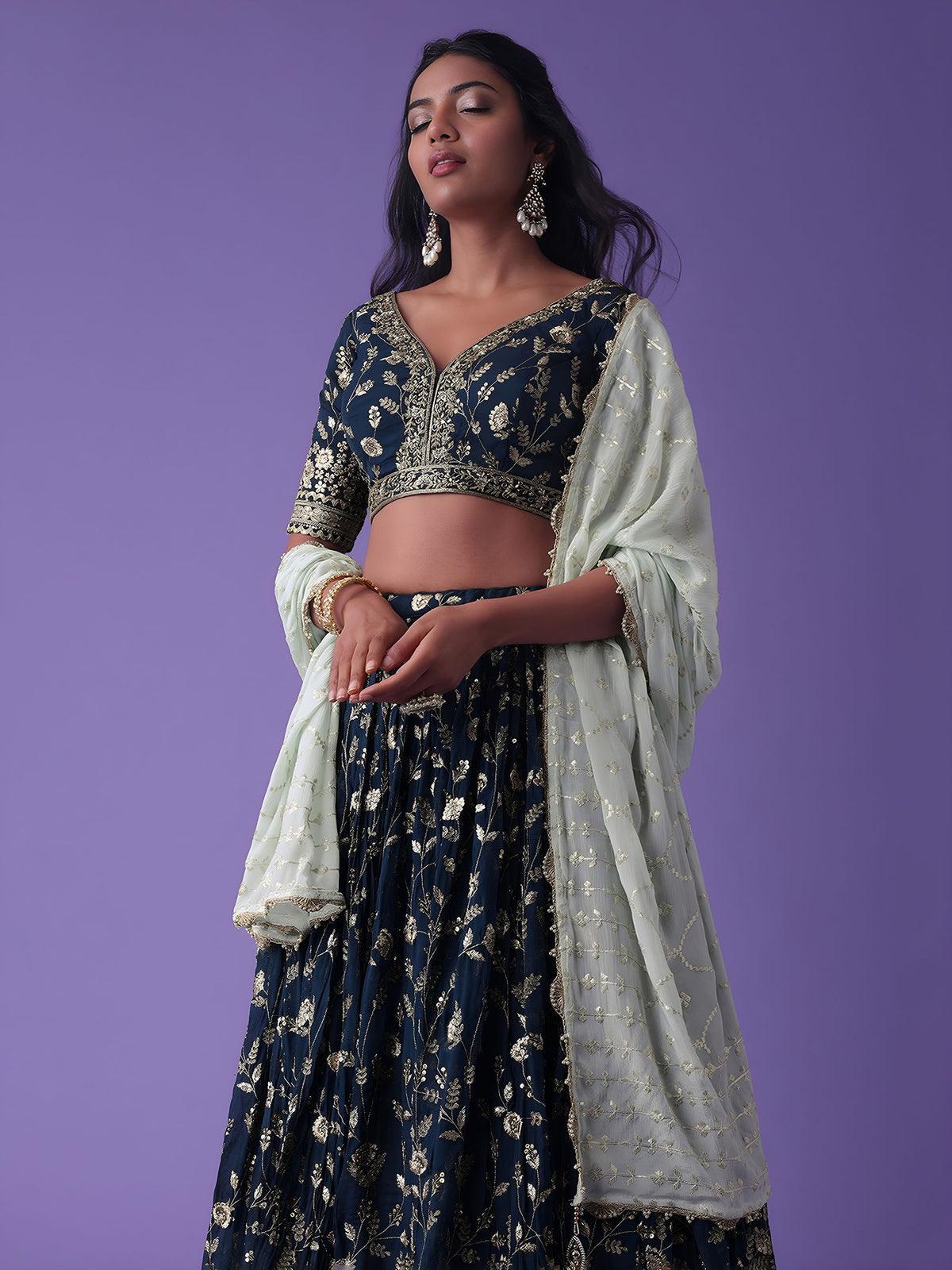 Blue Georgette Zari & Sequins Work Bridesmaid Lehenga Choli