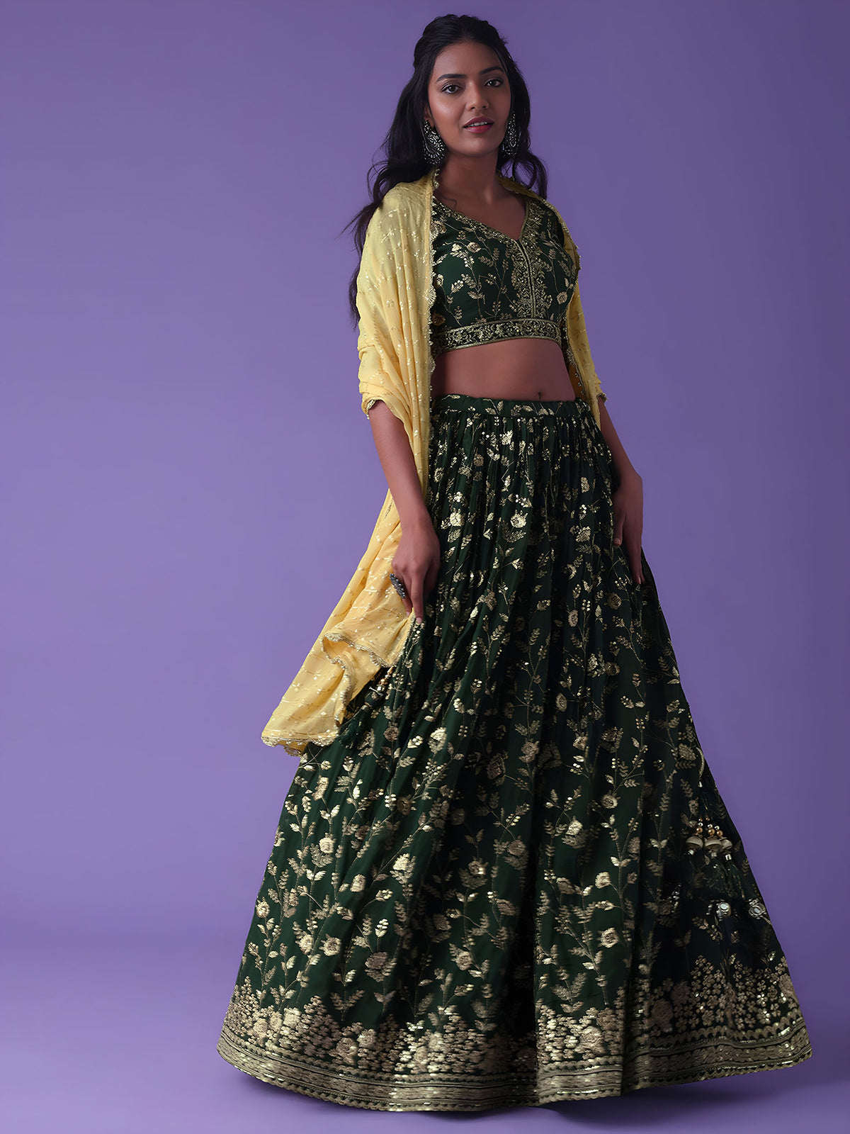 Green Georgette Zari & Sequins Work Bridesmaid Lehenga Choli for Mehendi