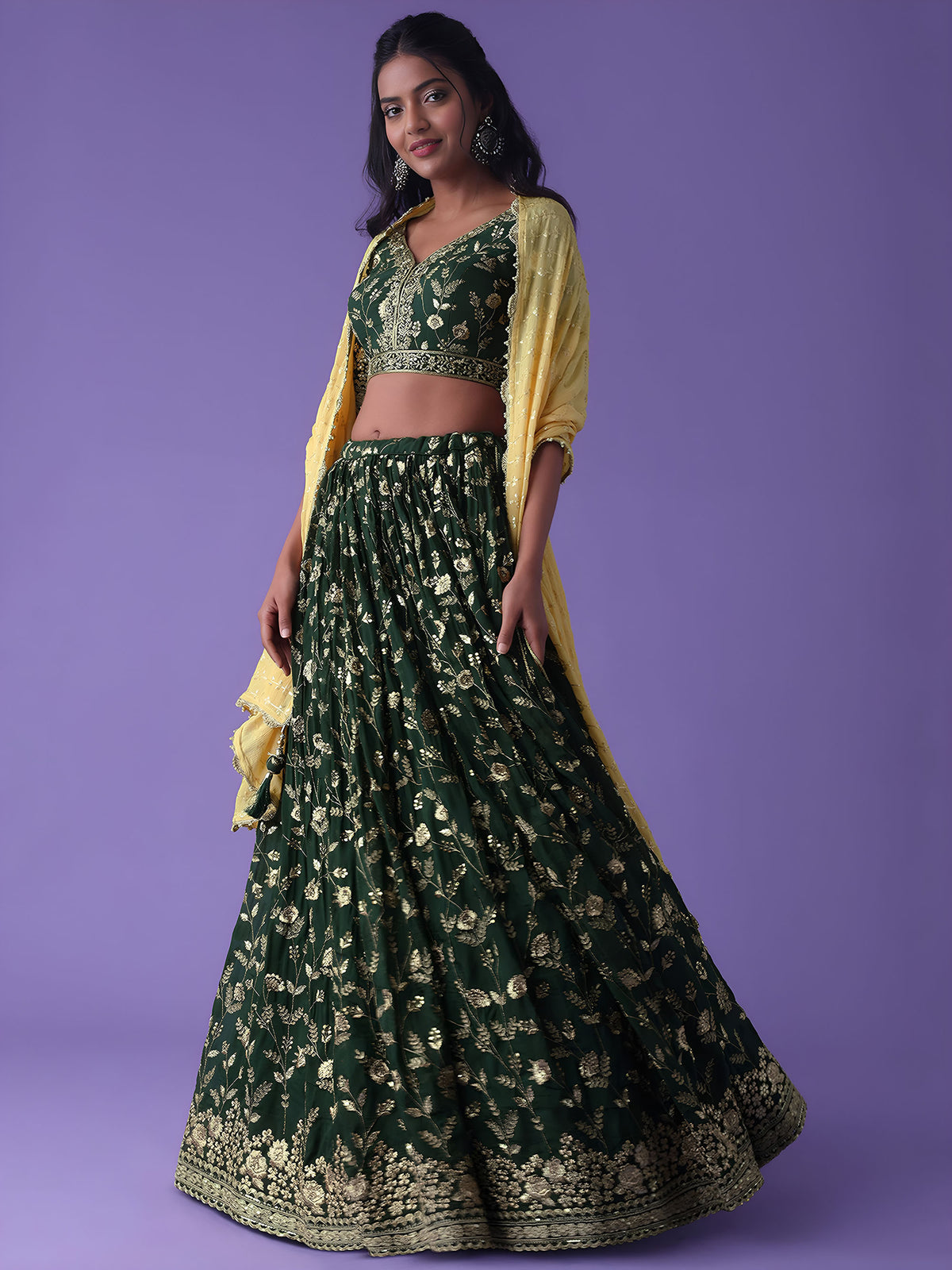 Green Georgette Zari & Sequins Work Bridesmaid Lehenga Choli for Mehendi