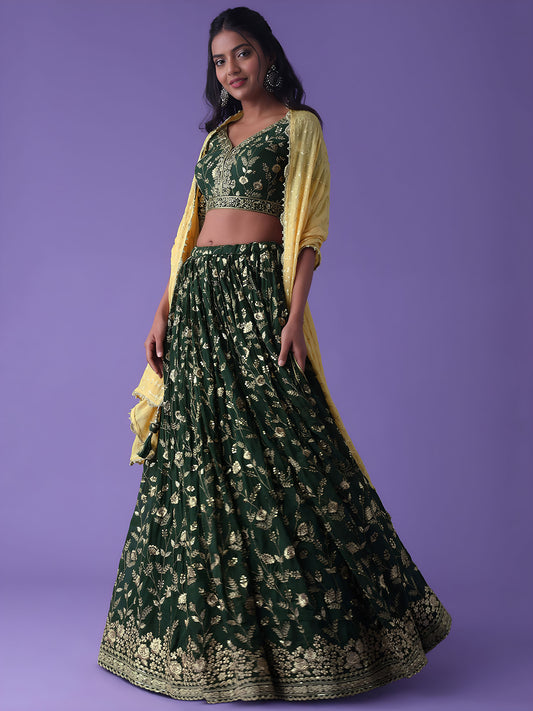 Green Georgette Zari & Sequins Work Bridesmaid Lehenga Choli for Mehendi