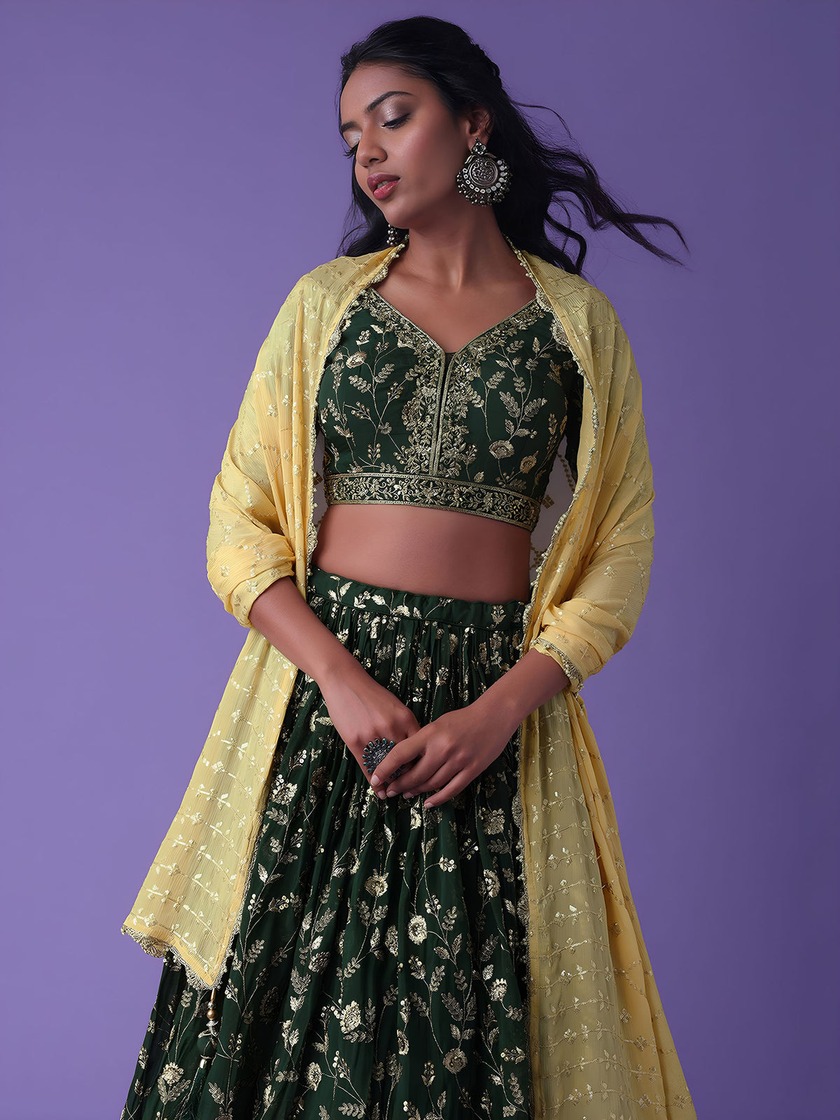 Green Georgette Zari & Sequins Work Bridesmaid Lehenga Choli for Mehendi