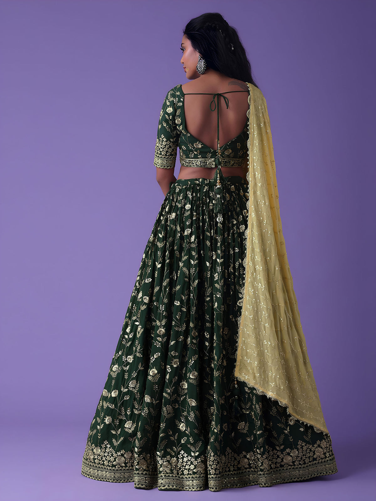 Green Georgette Zari & Sequins Work Bridesmaid Lehenga Choli for Mehendi