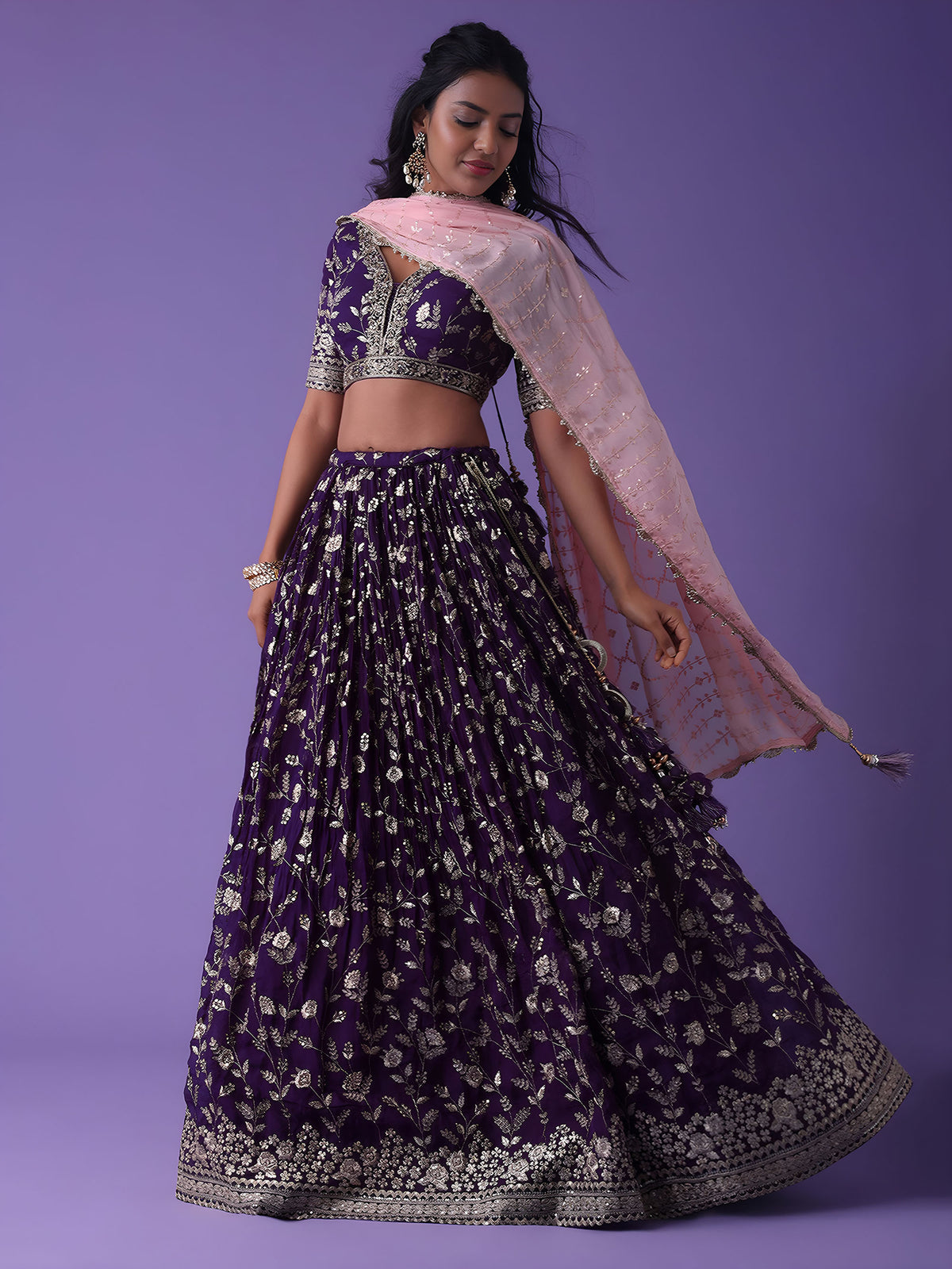 Purple Georgette Zari & Sequins Work Bridesmaid Lehenga Choli