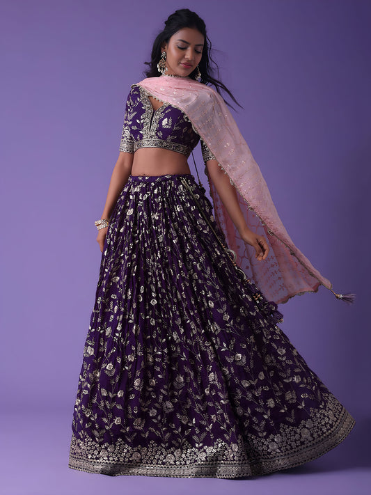 Purple Georgette Zari & Sequins Work Bridesmaid Lehenga Choli