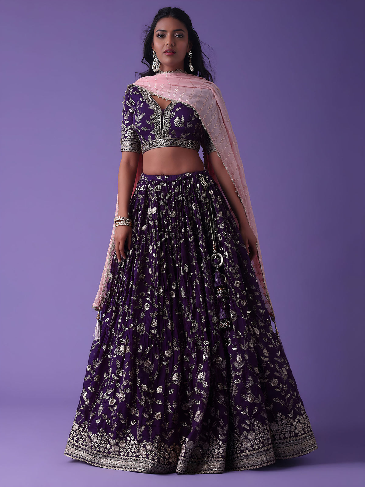 Purple Georgette Zari & Sequins Work Bridesmaid Lehenga Choli