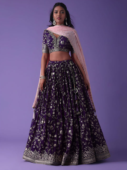 Purple Georgette Zari & Sequins Work Bridesmaid Lehenga Choli