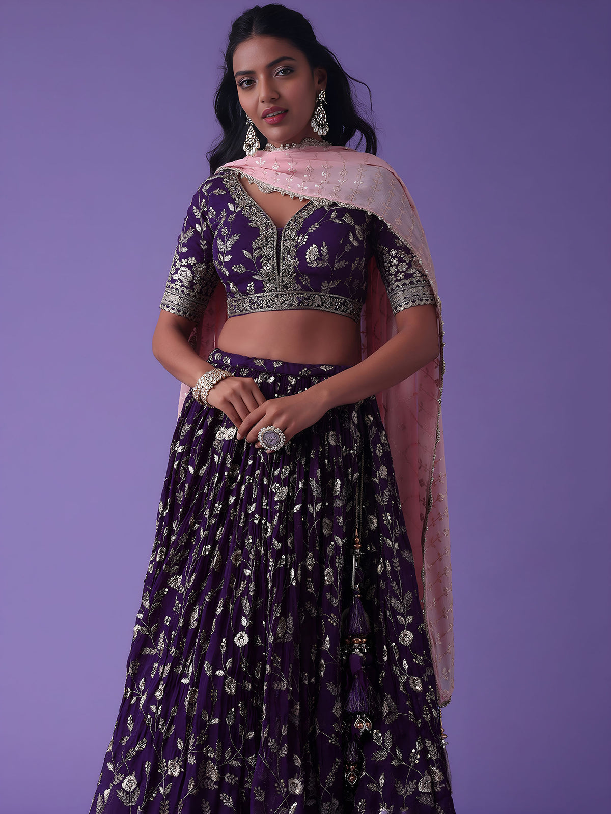 Purple Georgette Zari & Sequins Work Bridesmaid Lehenga Choli