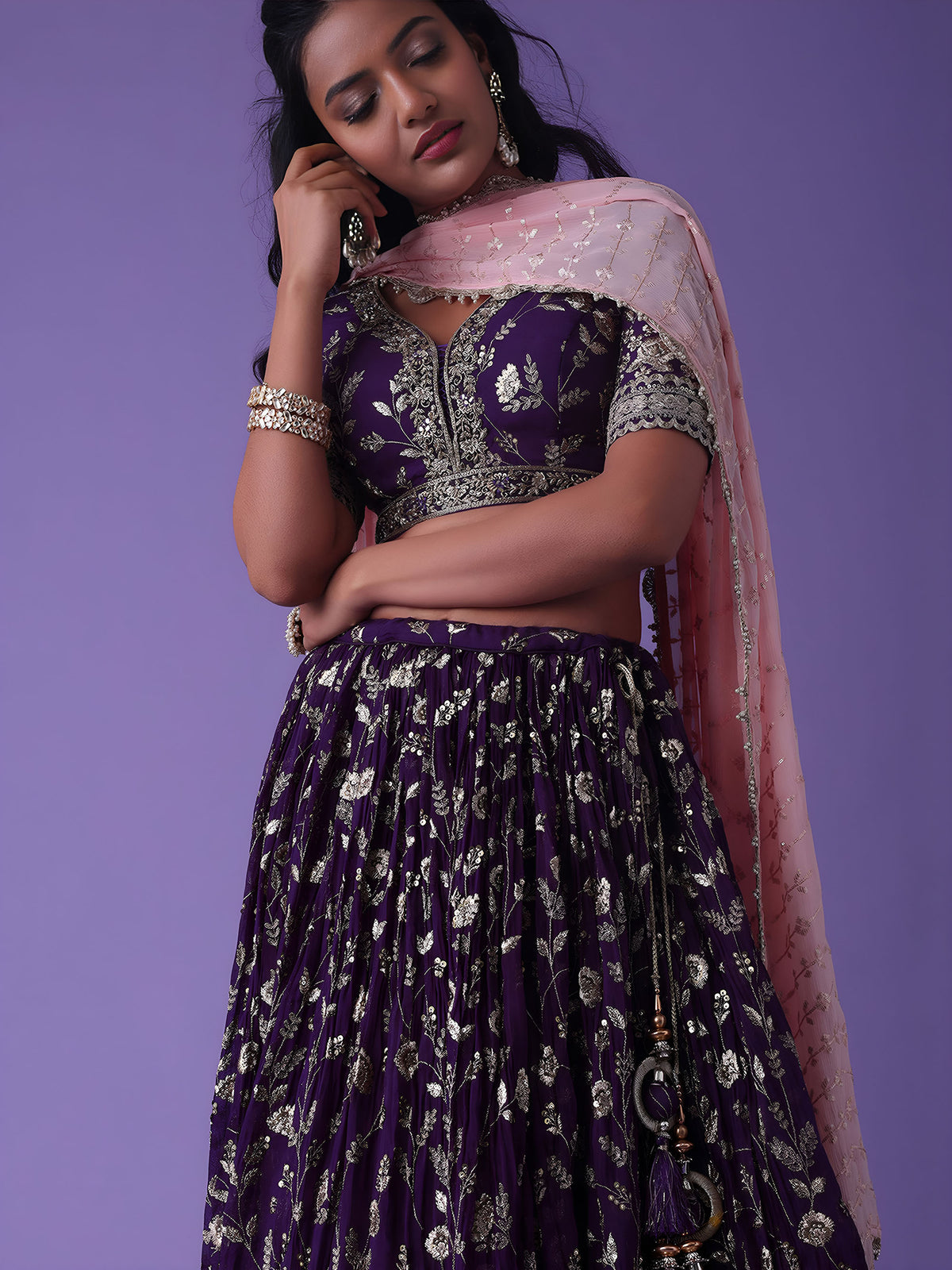 Purple Georgette Zari & Sequins Work Bridesmaid Lehenga Choli