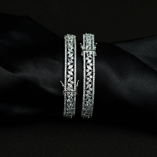 Zevar Club Set of 2 Rhodium-Plated & Gold-Lined Handcrafted AAA Cubic Zirconia Studded Premium Screw Adjustable Bangles